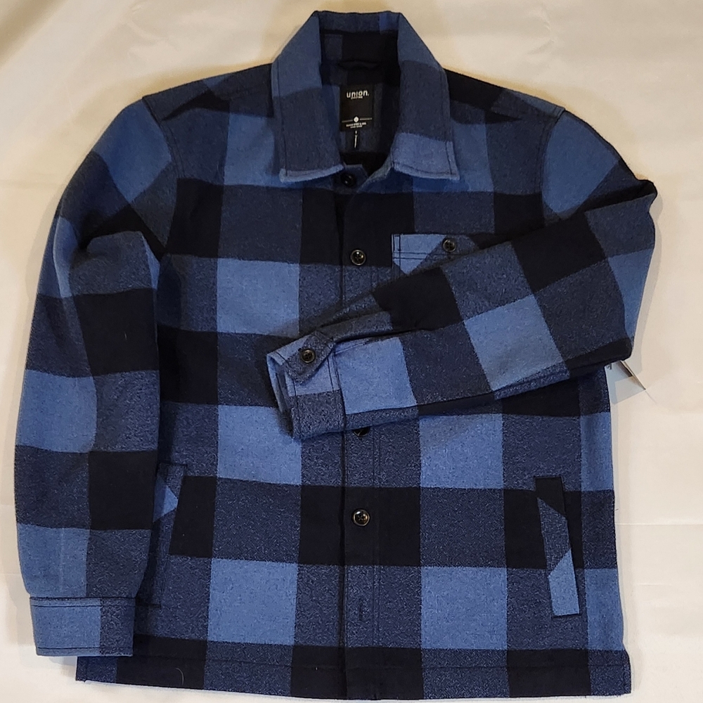 Men's Blue and Black Checkered Jacket